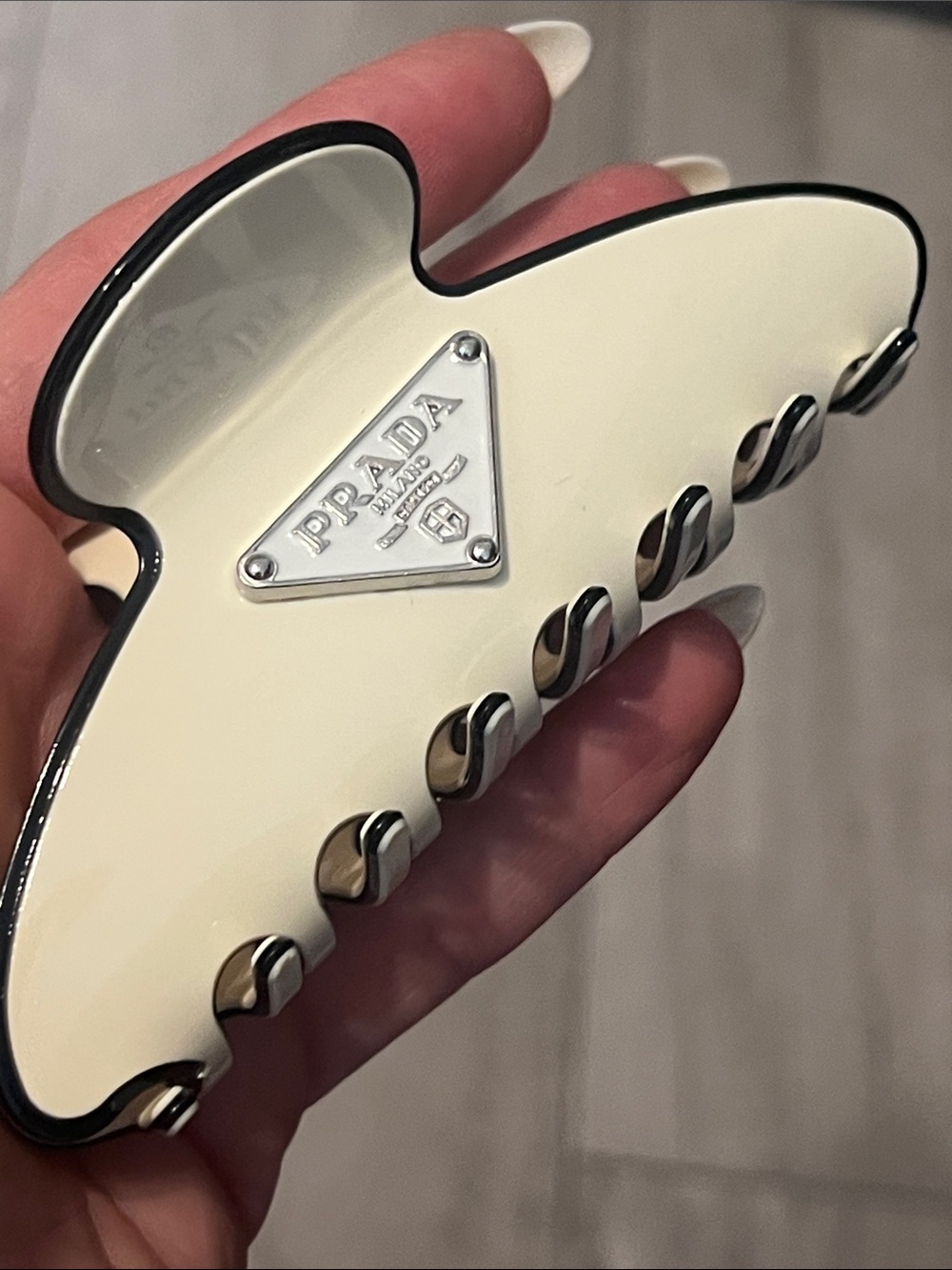 Cream and Black Logo Hair Claw Clip